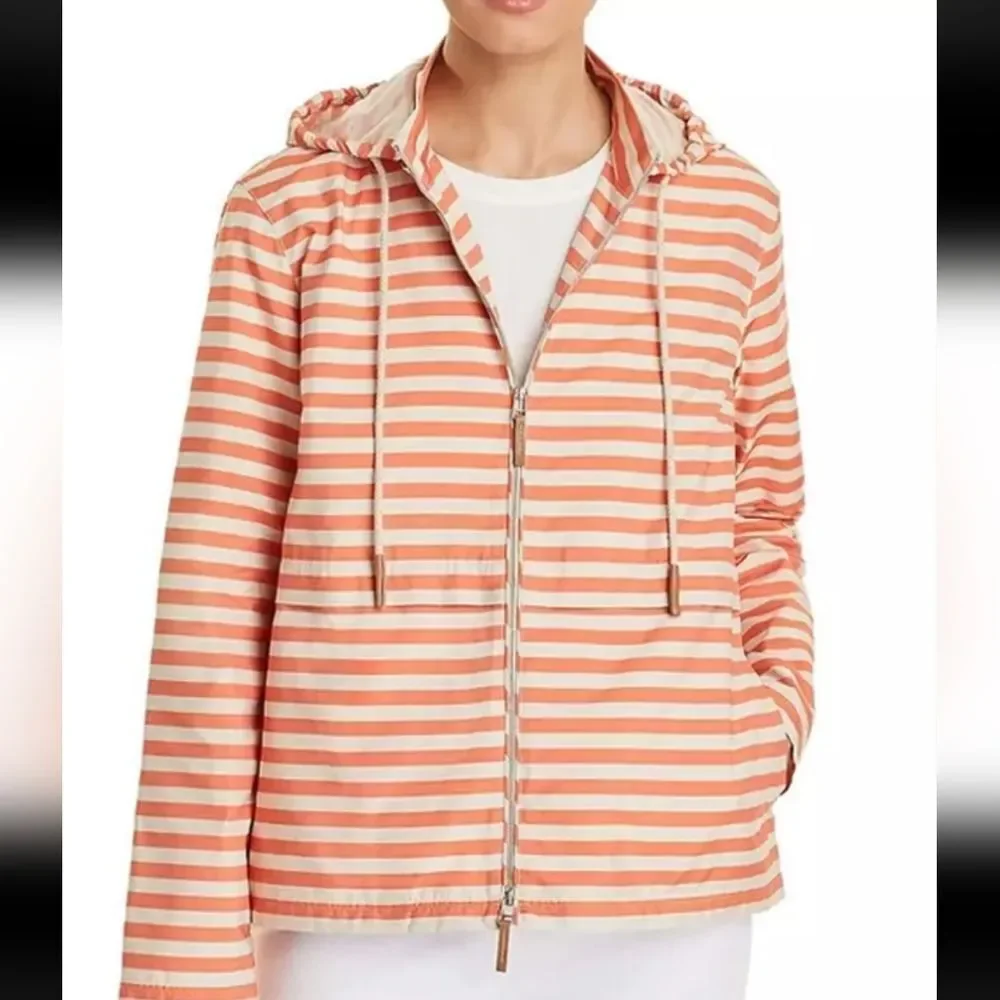 Lafayette 148 New York Joe Lightweight Spring Jacket Rose White Stripe M Medium